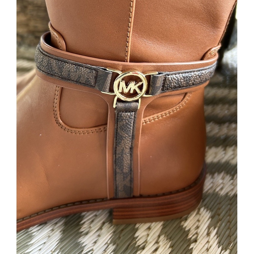 $375 Michael Kors Mindy Leather and Signature Logo Trim Boot Brown 5.5 - Picture 2 of 6